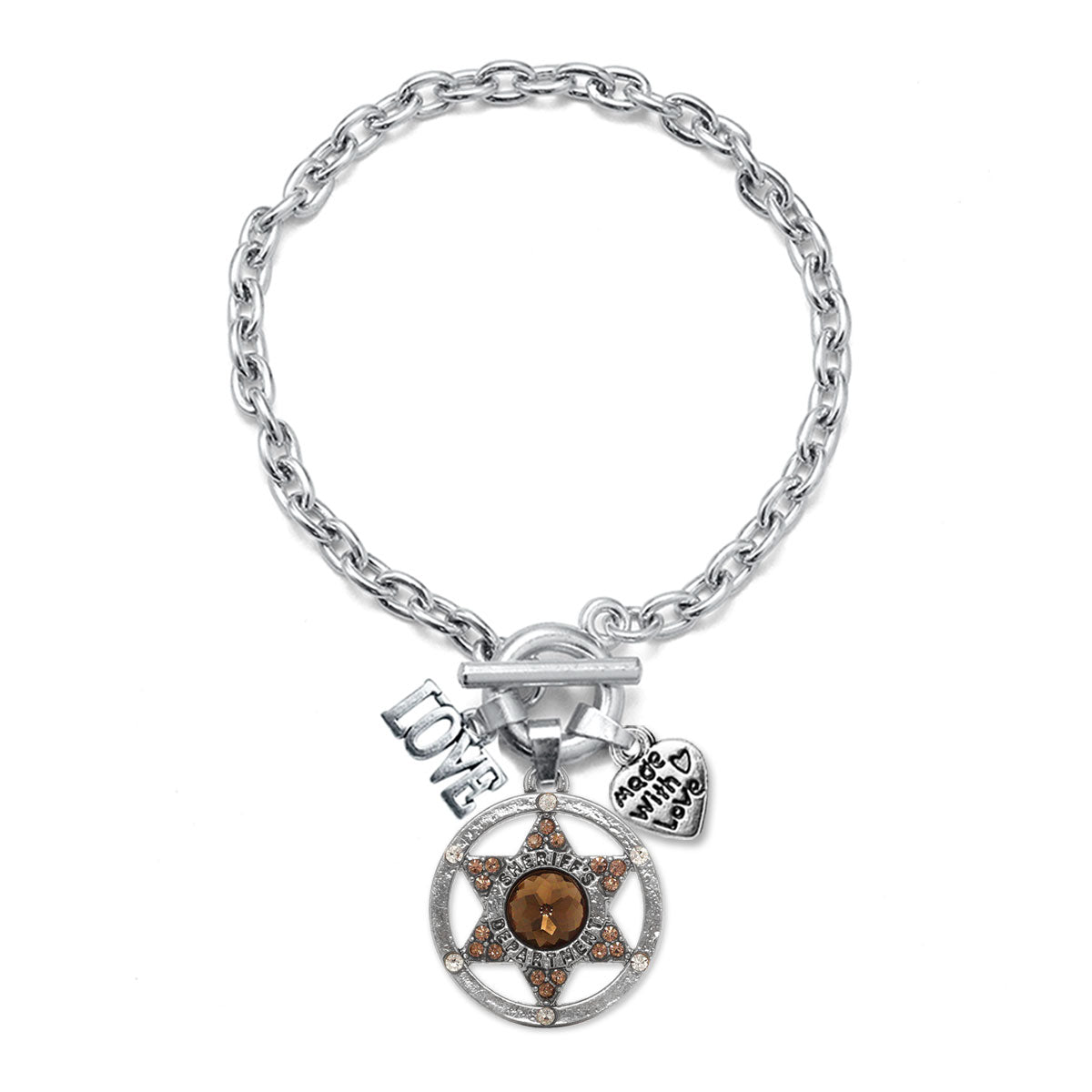 Silver Love Sheriff Badge Charm Toggle Bracelet