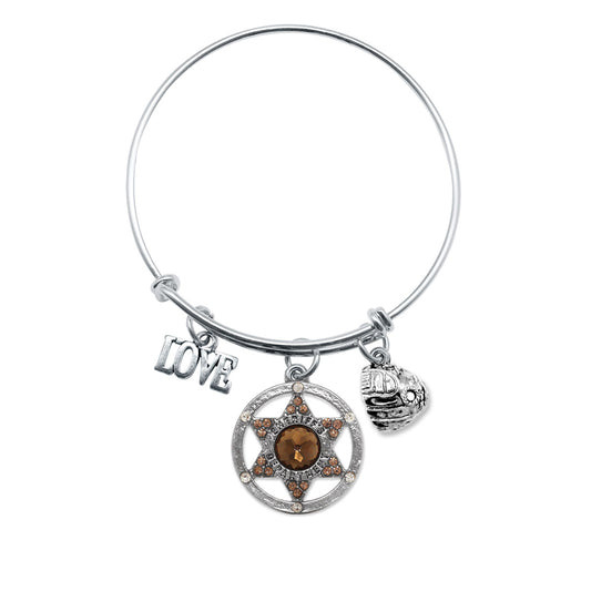 Silver Love Sheriff Badge Charm Wire Bangle Bracelet
