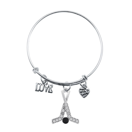 Silver Love Pave Hockey Charm Wire Bangle Bracelet