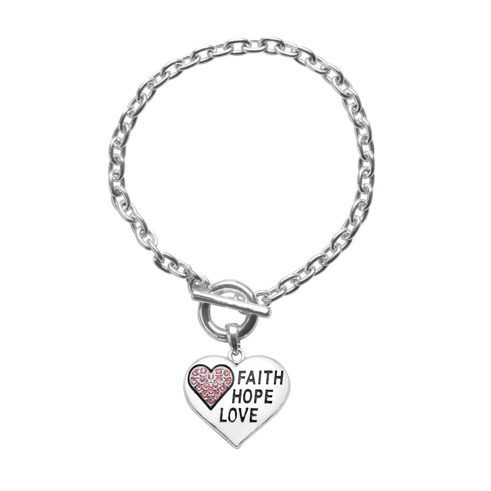 Silver Faith Hope Love Heart Charm Toggle Bracelet