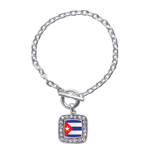 Silver Cuba Flag Square Charm Toggle Bracelet