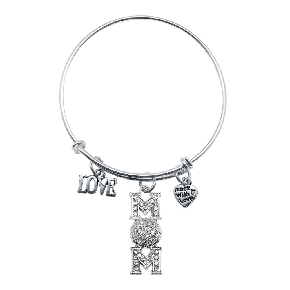 Silver Volleyball Mom Charm Wire Bangle Bracelet
