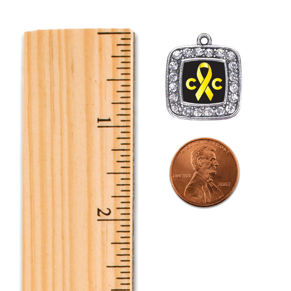 Silver Childhood Cancer Support Square Charm Braided Bracelet