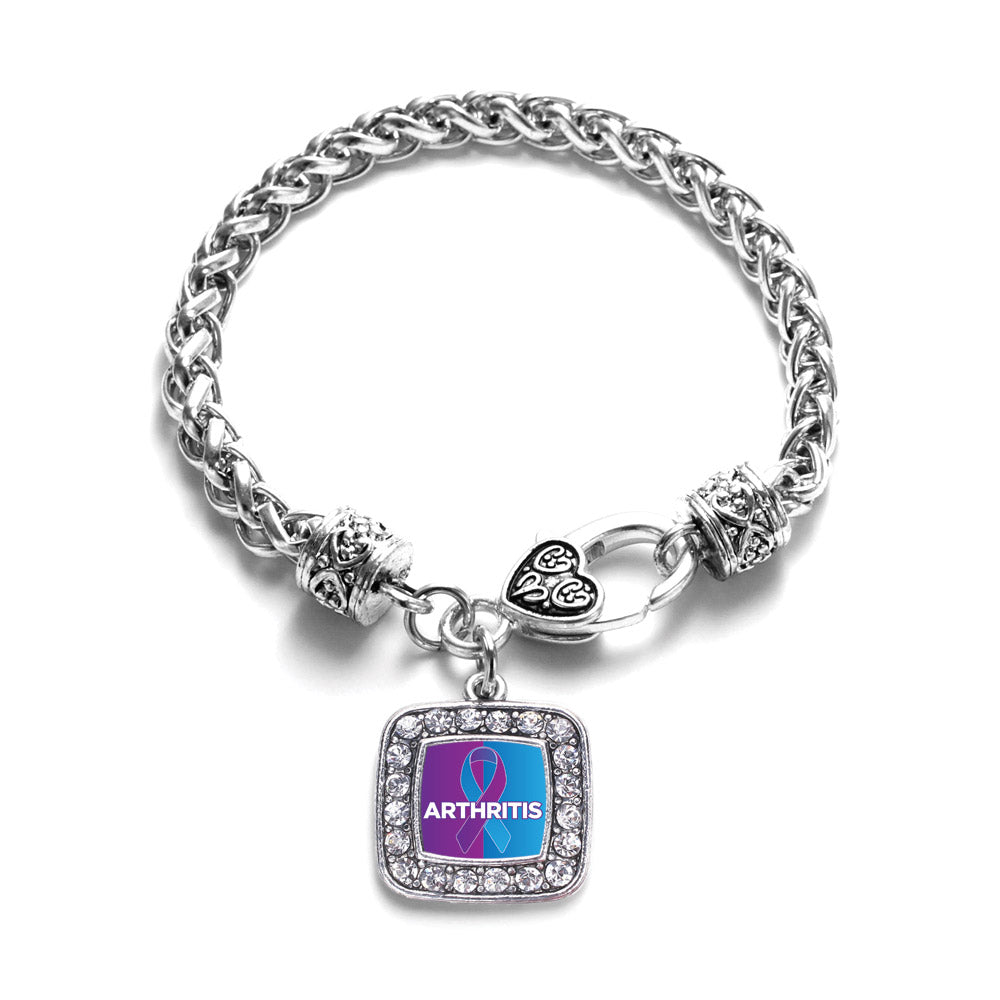 Silver Arthritis Square Charm Braided Bracelet