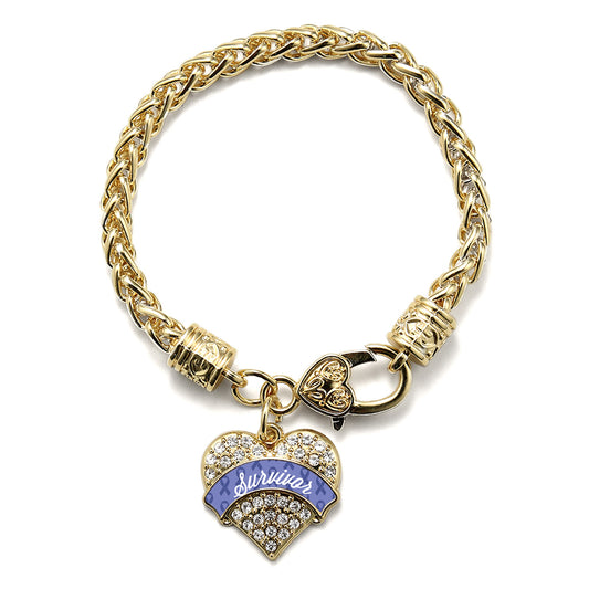 Gold Periwinkle Survivor Pave Heart Charm Braided Bracelet