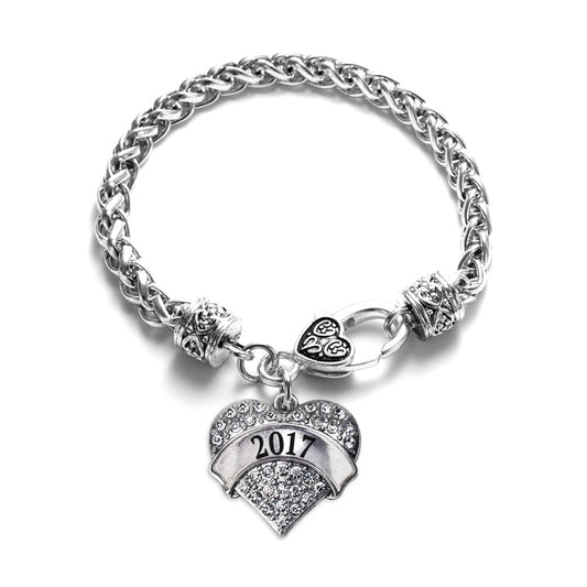 Silver 2017 Pave Heart Charm Braided Bracelet