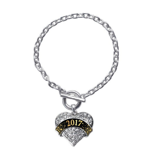 Silver Black and Gold 2017 Pave Heart Charm Toggle Bracelet