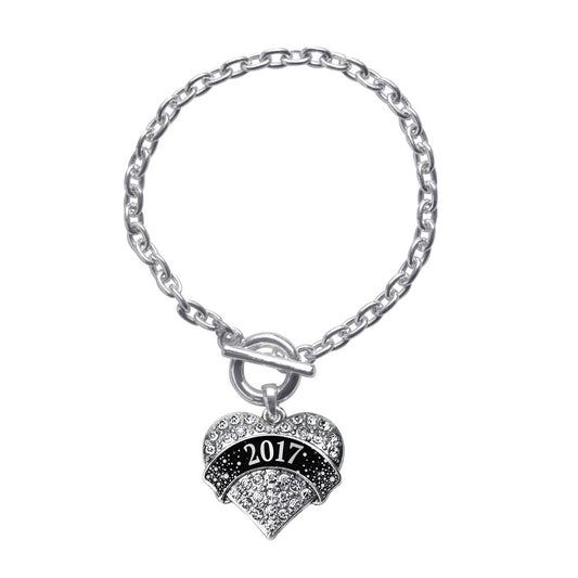 Silver Black and Silver 2017 Pave Heart Charm Toggle Bracelet