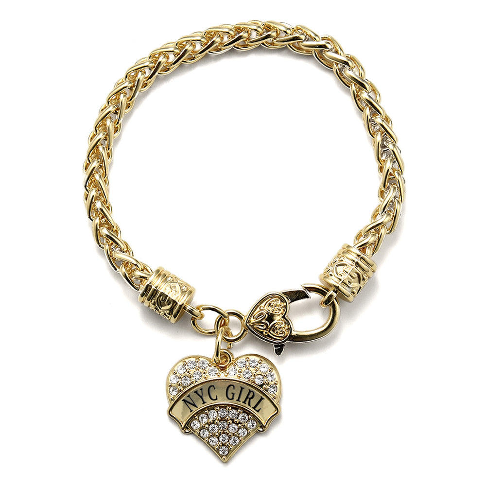 Gold NYC Girl Pave Heart Charm Braided Bracelet