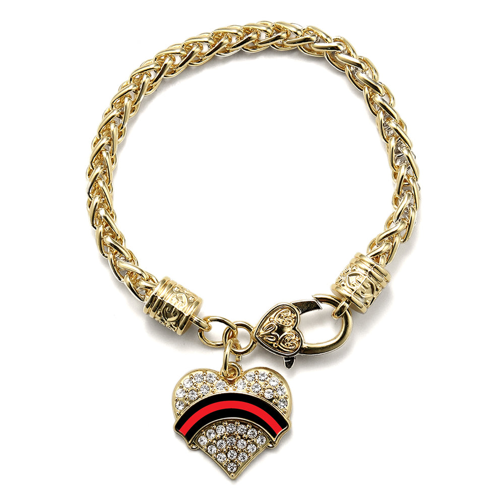 Gold Fire Department Support Pave Heart Charm Braided Bracelet