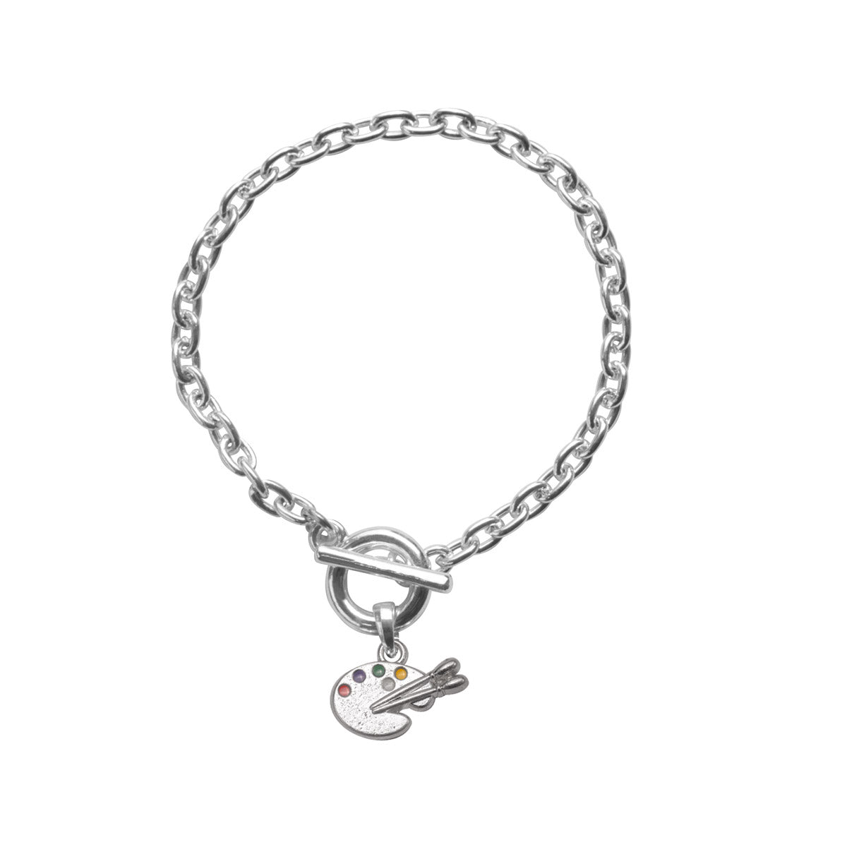 Silver Artist's Palette Charm Toggle Bracelet