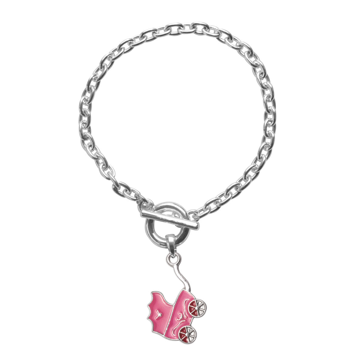 Silver Pink Stroller Charm Toggle Bracelet