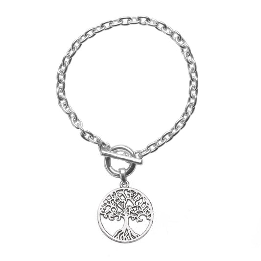 Silver Tree Of Life Charm Toggle Bracelet