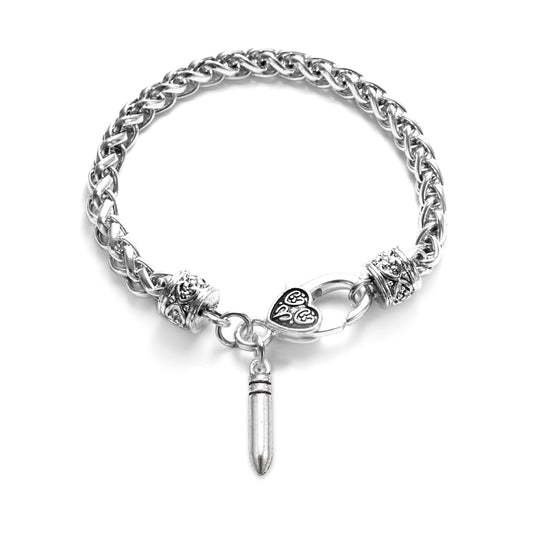 Silver Petite Bullet Charm Braided Bracelet