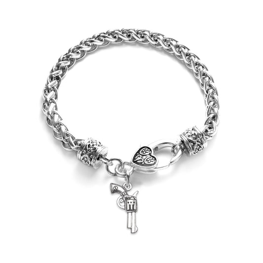 Silver Revolver Charm Braided Bracelet