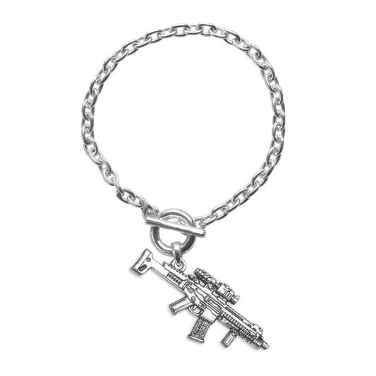 Silver Assault Rifle Charm Toggle Bracelet