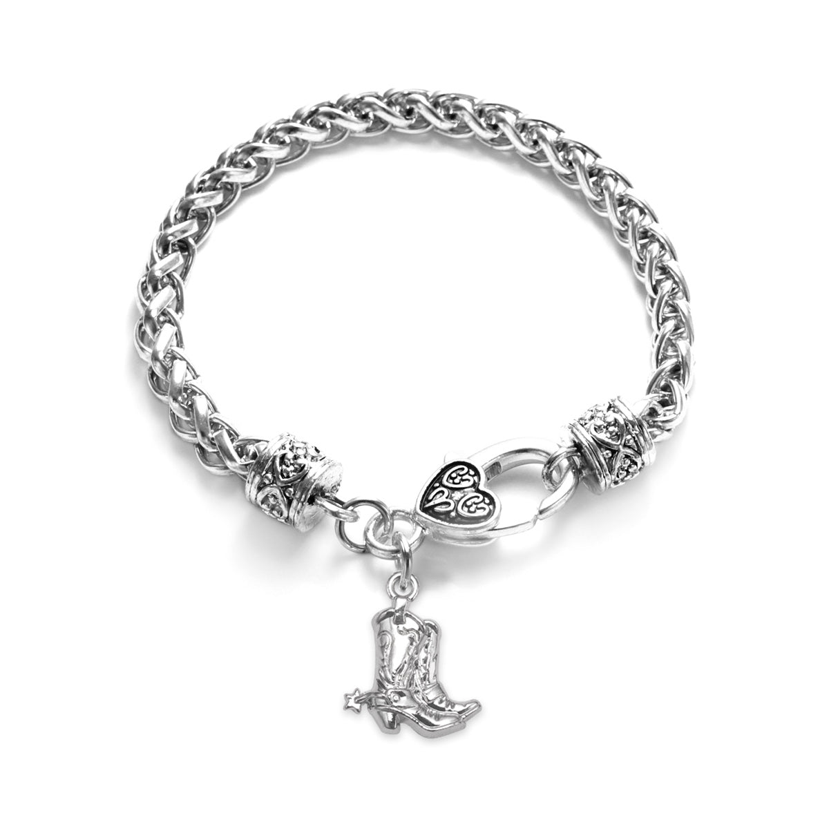 Silver Petite Cowgirl Boot Charm Braided Bracelet