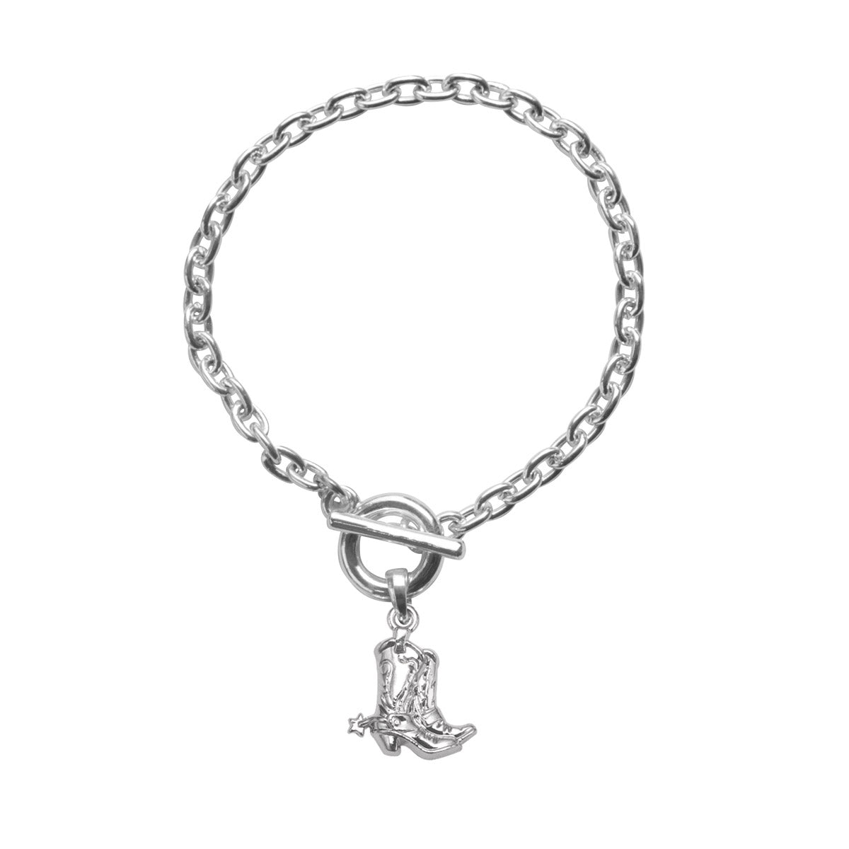 Silver Petite Cowgirl Boot Charm Toggle Bracelet
