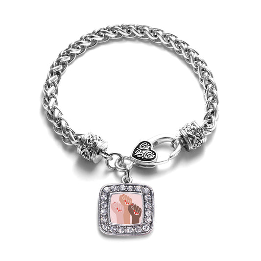 Silver Womens March - Unite! Square Charm Braided Bracelet