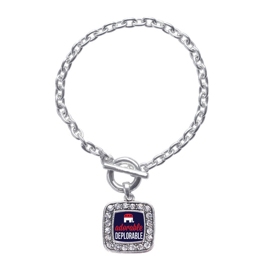 Silver Adorable Deplorable Square Charm Toggle Bracelet