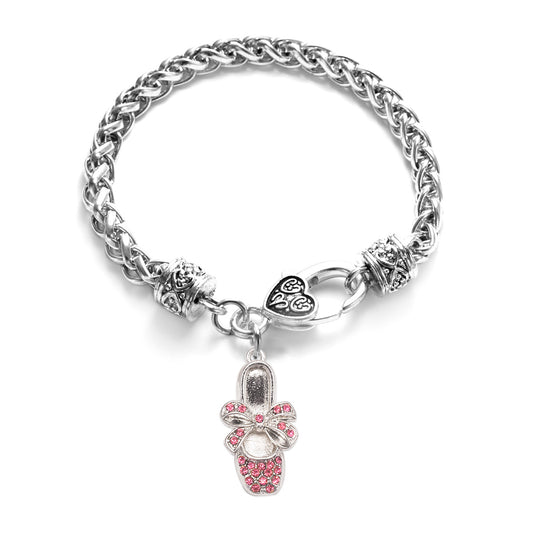 Silver Ballerina Slipper Charm Braided Bracelet