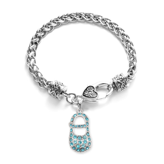Silver Aqua Baby Shoe Charm Braided Bracelet