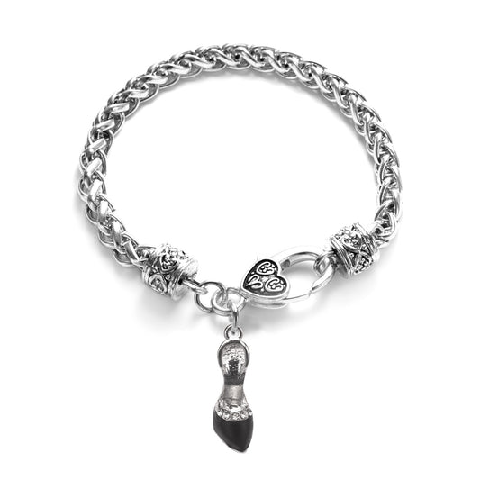 Silver Black Heel Shoe Charm Braided Bracelet