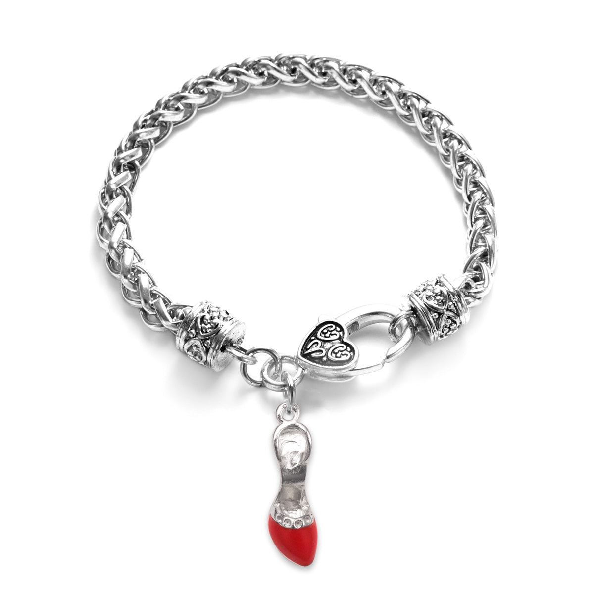 Silver Red Heel Shoe Charm Braided Bracelet