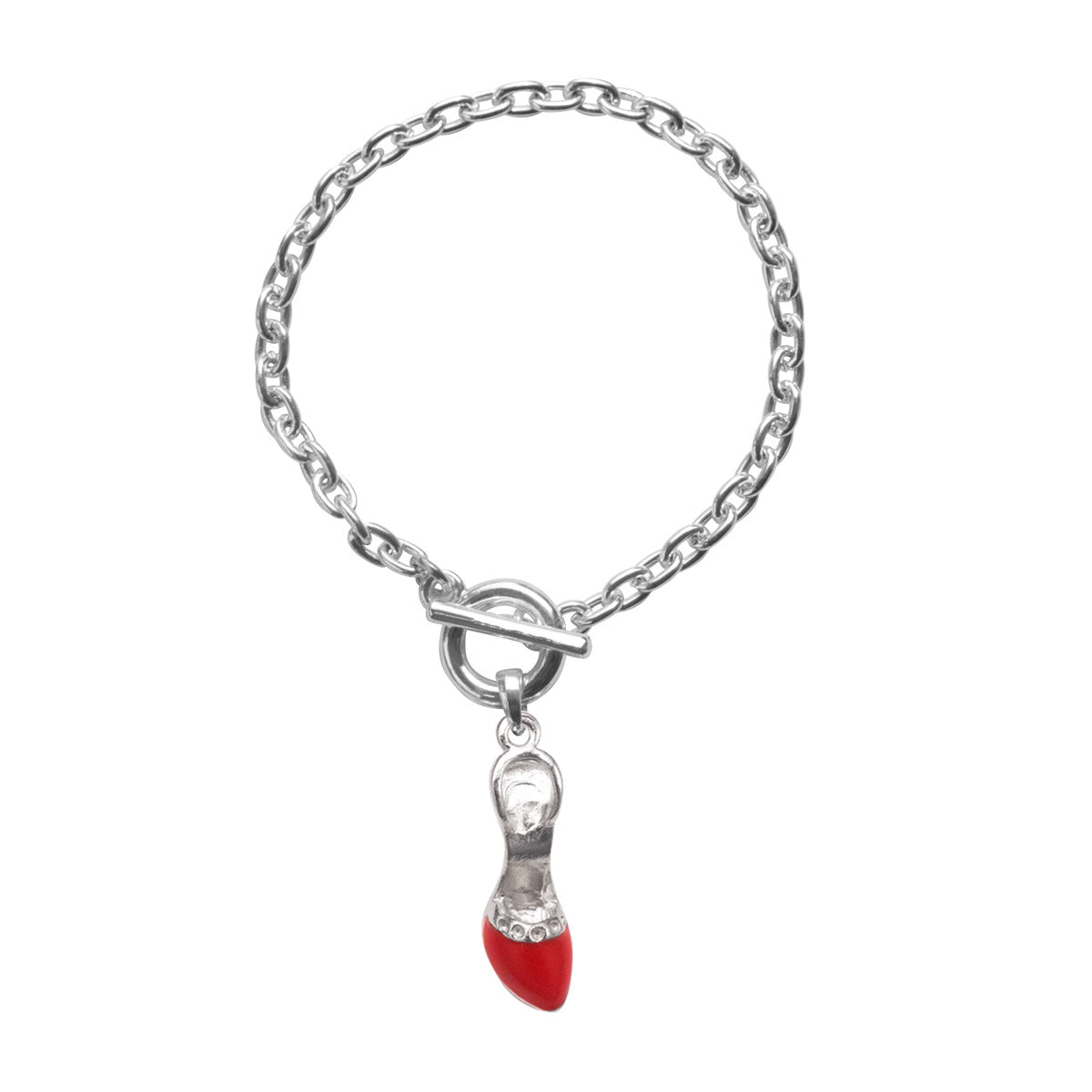 Silver Red Heel Shoe Charm Toggle Bracelet