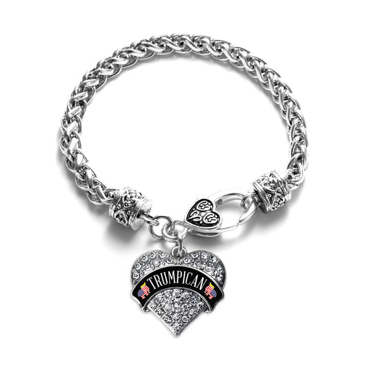Silver Trumpican Pave Heart Charm Braided Bracelet
