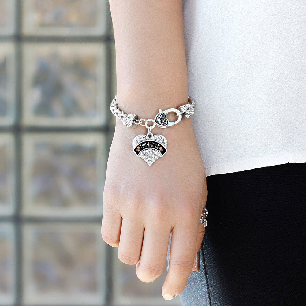 Silver Trumpican Pave Heart Charm Braided Bracelet