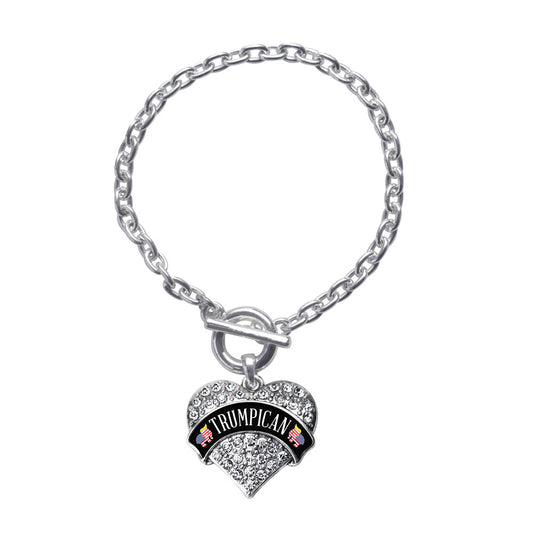 Silver Trumpican Pave Heart Charm Toggle Bracelet
