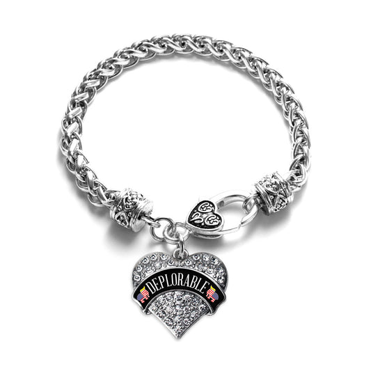 Silver Deplorable Pave Heart Charm Braided Bracelet