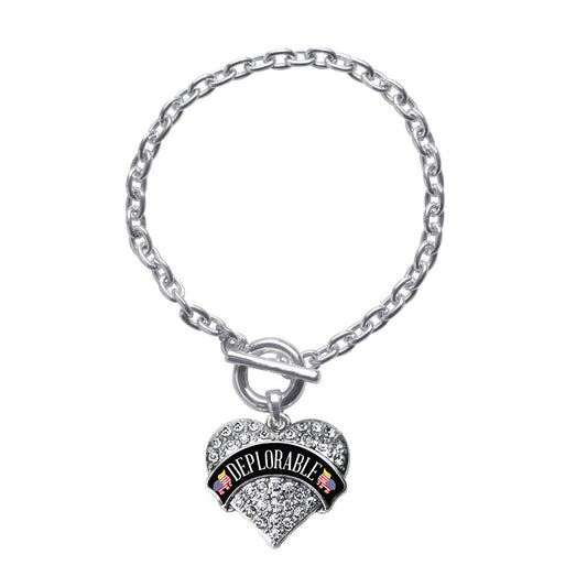 Silver Deplorable Pave Heart Charm Toggle Bracelet