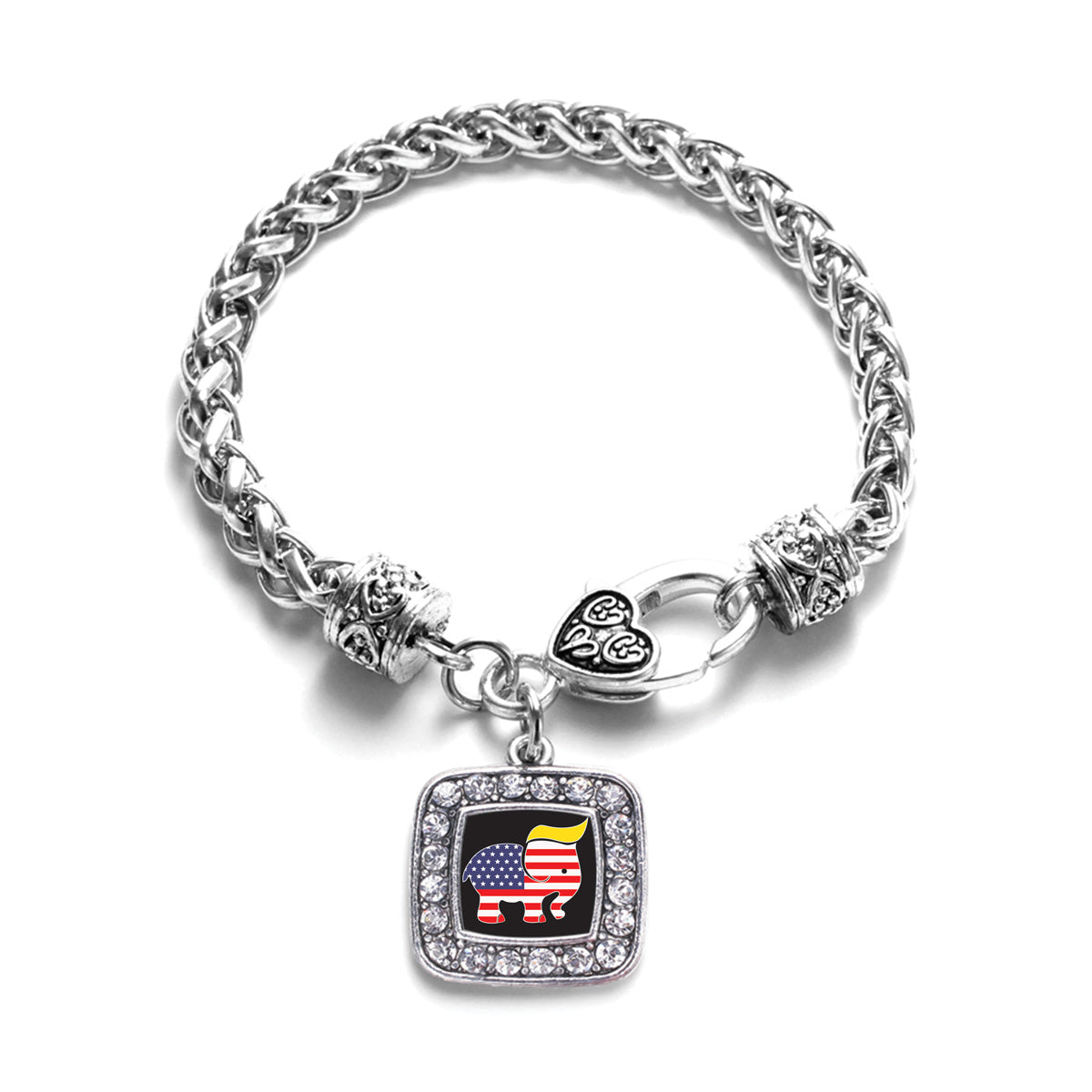 Silver Trumpican Party Logo Square Charm Braided Bracelet
