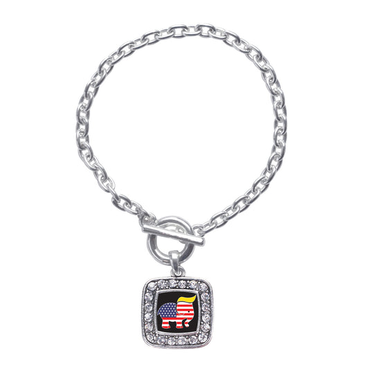 Silver Trumpican Party Logo Square Charm Toggle Bracelet