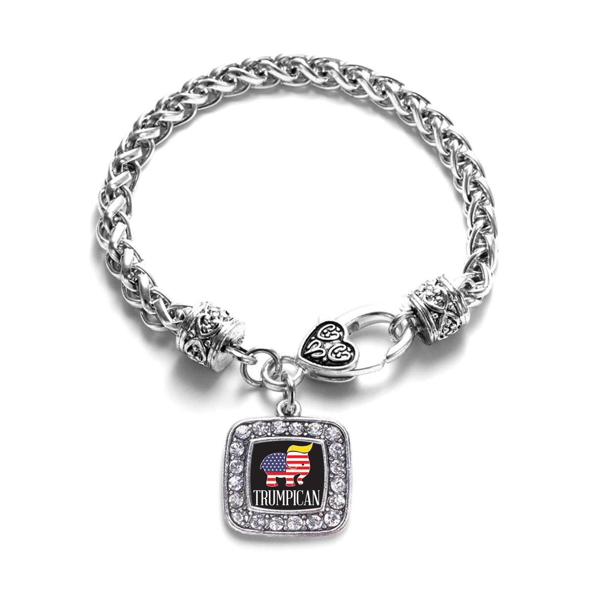 Silver Trumpican Square Charm Braided Bracelet