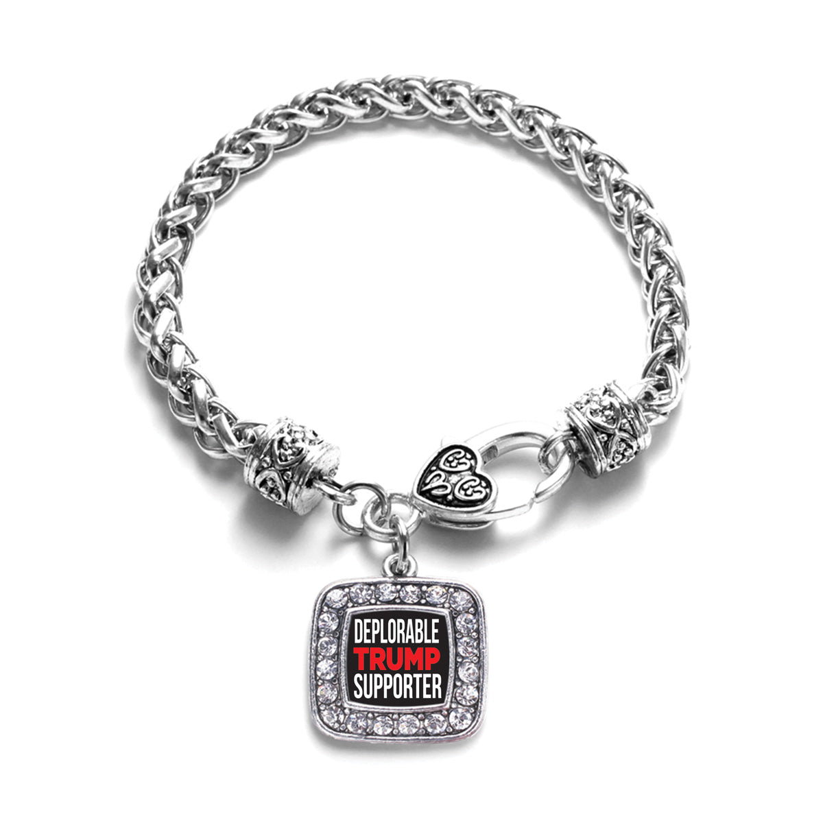 Silver Deplorable Trump Supporter Square Charm Braided Bracelet