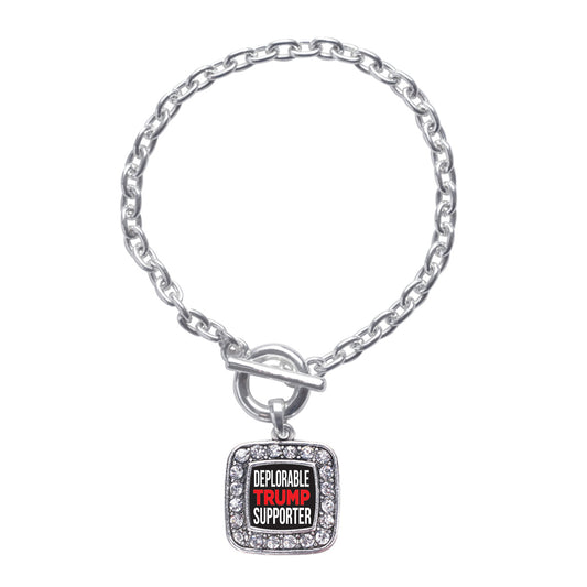 Silver Deplorable Trump Supporter Square Charm Toggle Bracelet