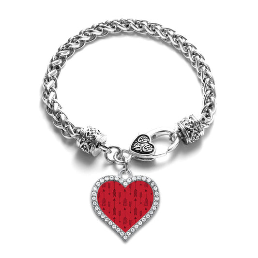 Silver Arrow Pattern - Red Open Heart Charm Braided Bracelet