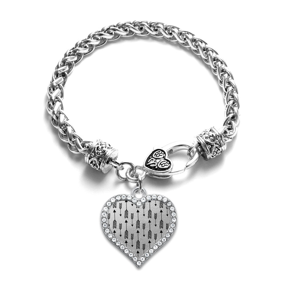Silver Arrow Pattern Open Heart Charm Braided Bracelet