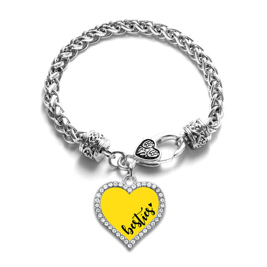 Silver Besties - Yellow Open Heart Charm Braided Bracelet