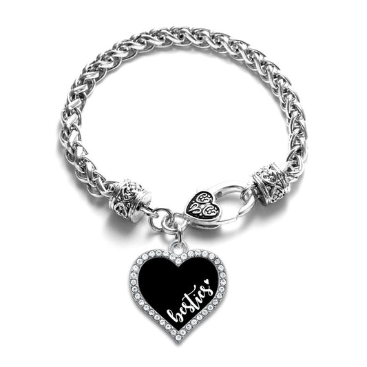 Silver Besties - Black Open Heart Charm Braided Bracelet