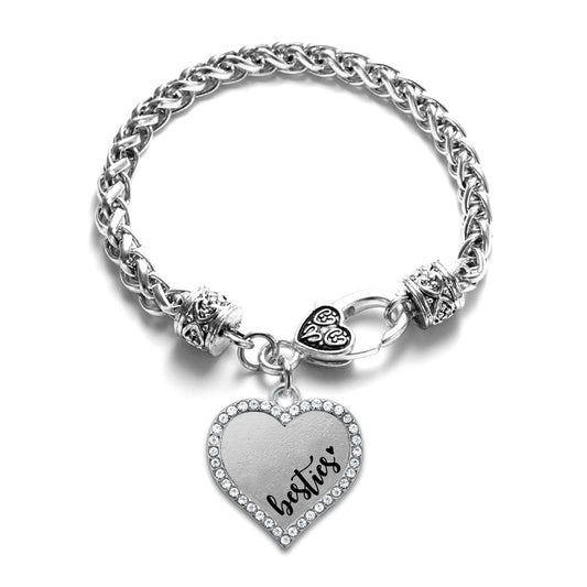 Silver Besties - Clear Open Heart Charm Toggle Bracelet