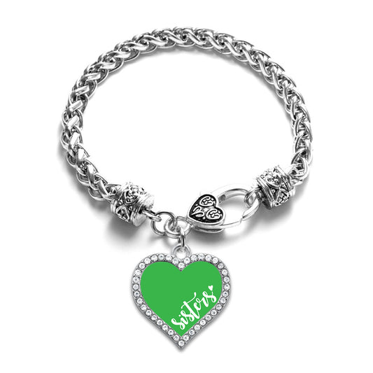 Silver Sisters - Green Open Heart Charm Toggle Bracelet
