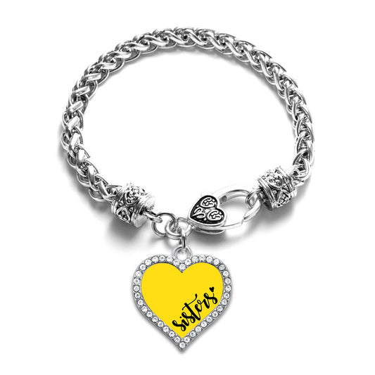 Silver Sisters - Yellow Open Heart Charm Braided Bracelet