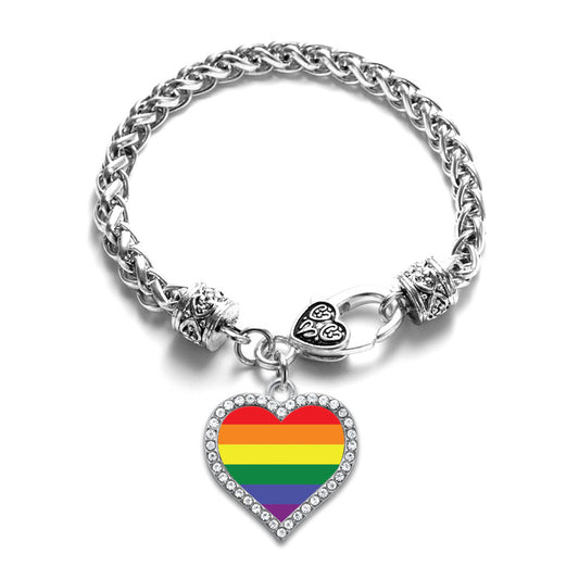 Silver LGBTQ Flag Open Heart Charm Toggle Bracelet
