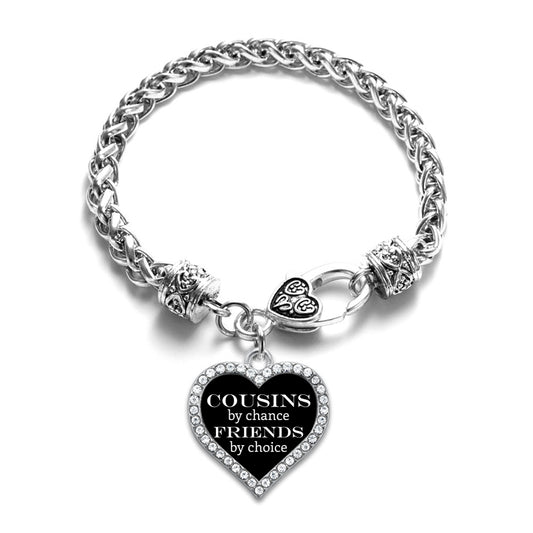 Silver Cousins by Chance, Friends by Choice Open Heart Charm Braided Bracelet