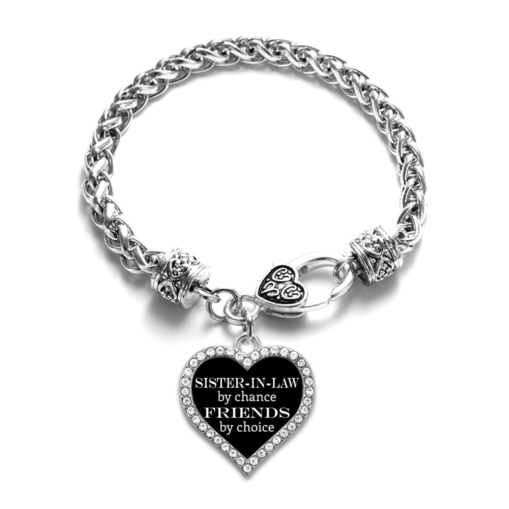 Silver Sister-in-law by Chance, Friends by Choice Open Heart Charm Braided Bracelet