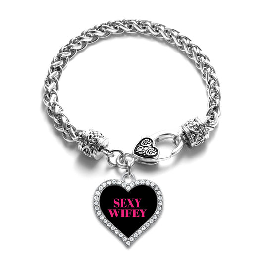 Silver SEXY WIFEY Open Heart Charm Toggle Bracelet